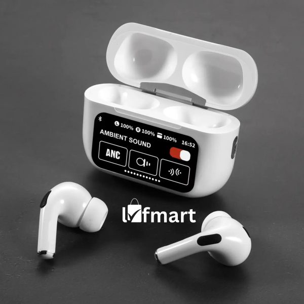 A9 Pro ANC Touch Screen Display Earbuds – White Color