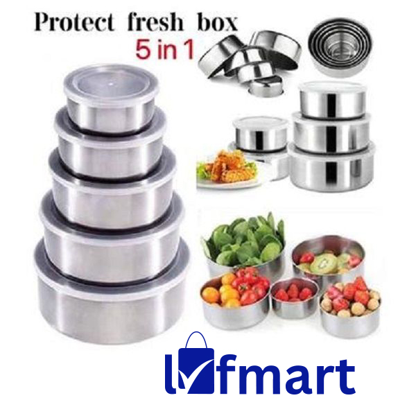 Stainless Steel Food Container Storage Box With Cover 5 In 1 Set